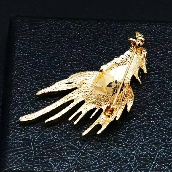 Eagle Brooch Rhinestone Pin Bird USA Magestic Sparkle Stylish Glam Crystal Gold - Picture 2 of 3